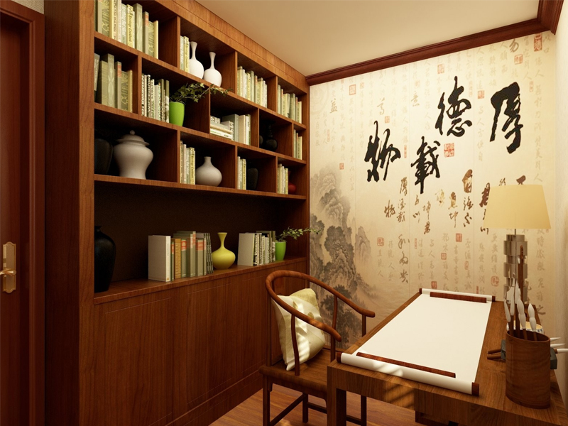 145㎡新中式四居书房设计
